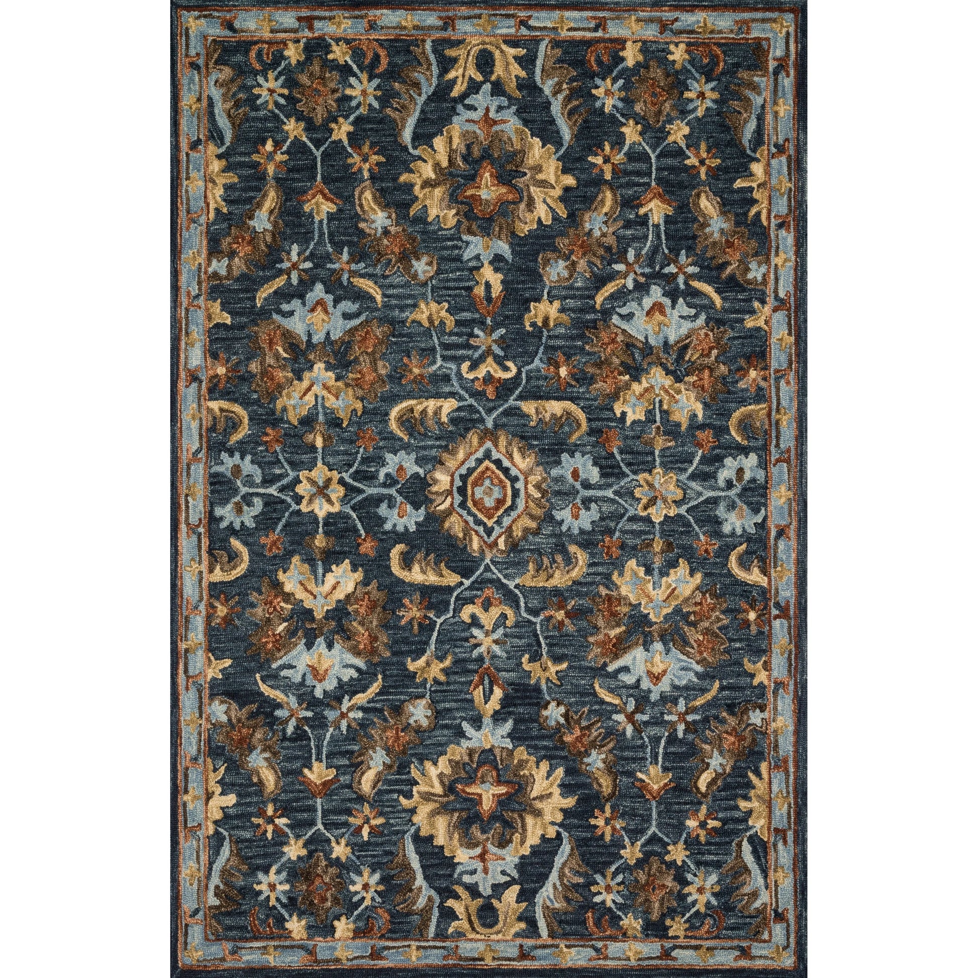 Victoria VK-14 Rug by Loloi in denim, multi. Made from 100% wool in a traditional style.