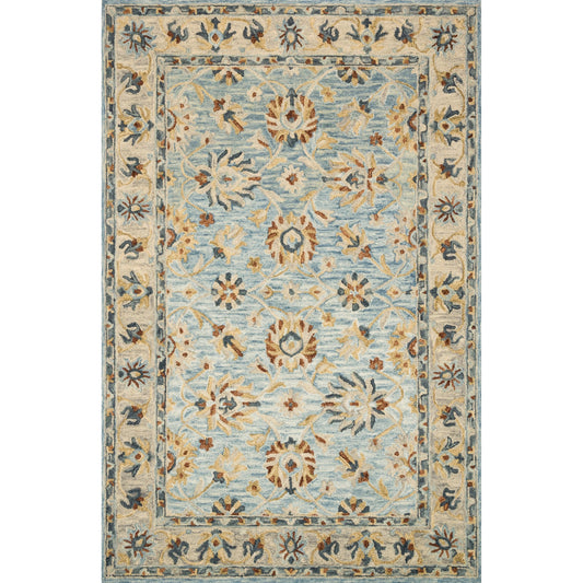 Victoria VK-18 Rug by Loloi in light blue, natural. Made from 100% wool in a traditional style.