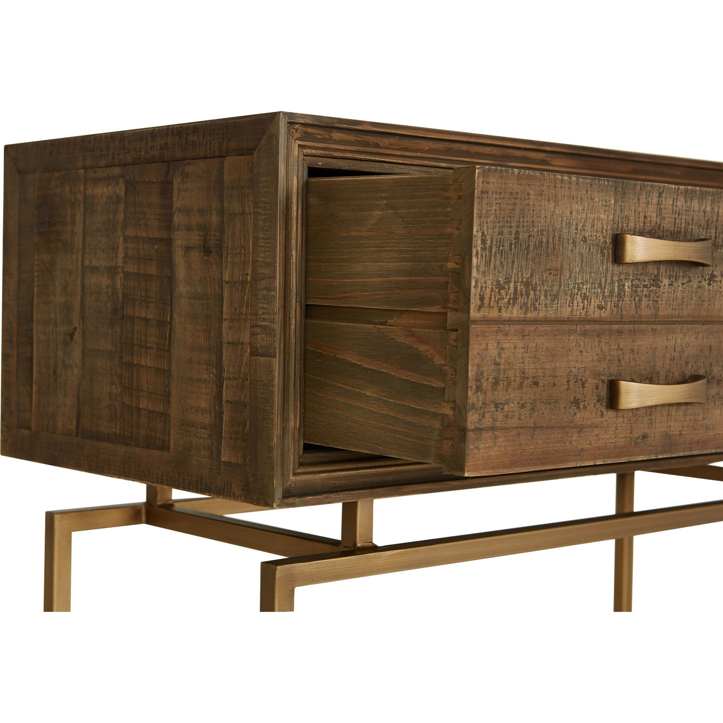 003 S-263745 | Closeup | Aristocrat Console Table by Moe's Home Collection in natural and honey brown. Made from reclaimed fir wood, metal in a modern style.