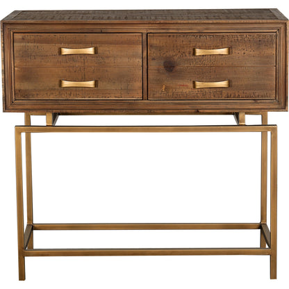 Aristocrat Console Table by Moe's Home Collection in natural and honey brown. Made from reclaimed fir wood, metal in a modern style.