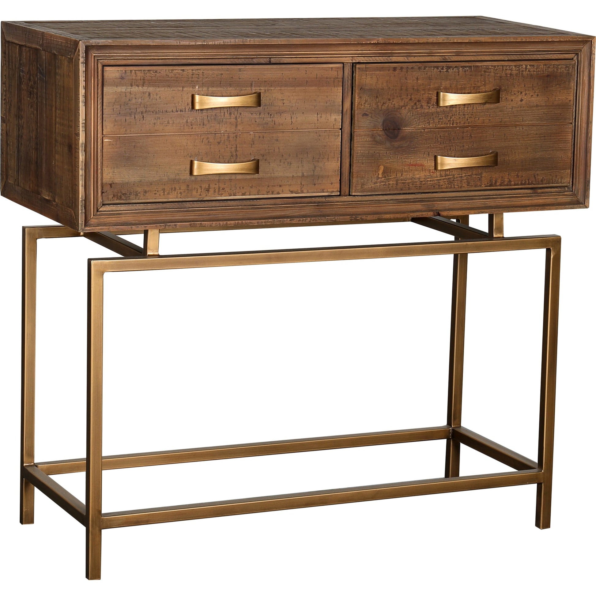 Aristocrat Console Table by Moe's Home Collection in natural and honey brown. Made from reclaimed fir wood, metal in a modern style.