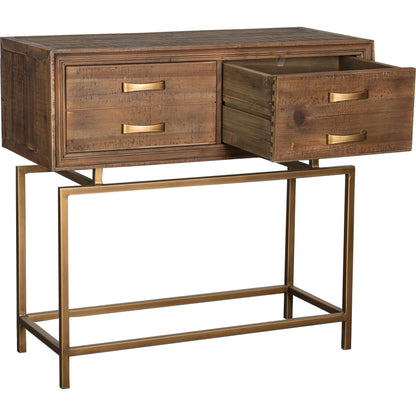 Aristocrat Console Table by Moe's Home Collection in natural and honey brown. Made from reclaimed fir wood, metal in a modern style.