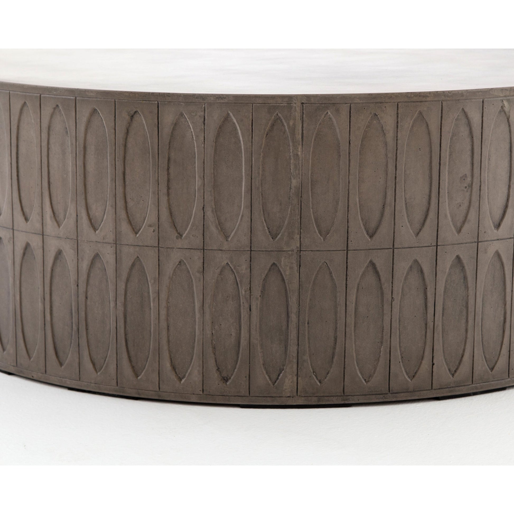 Colorado Drum Coffee Table by Four Hands in grey concrete and dark gray. Made from concrete in a eclectic & global style.