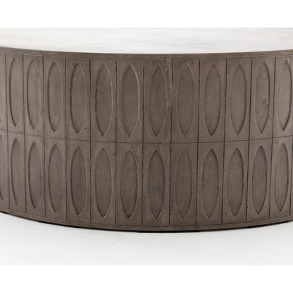 Colorado Drum Coffee Table by Four Hands in grey concrete and dark gray. Made from concrete in a eclectic & global style.