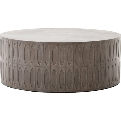 Colorado Drum Coffee Table by Four Hands in grey concrete and dark gray. Made from concrete in a eclectic & global style.