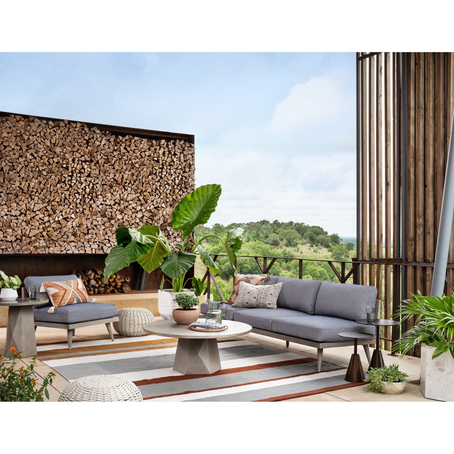 017 SR-809831 | Lifestyle | Bowman Outdoor Coffee Table by Four Hands. Made from unique in a modern style.