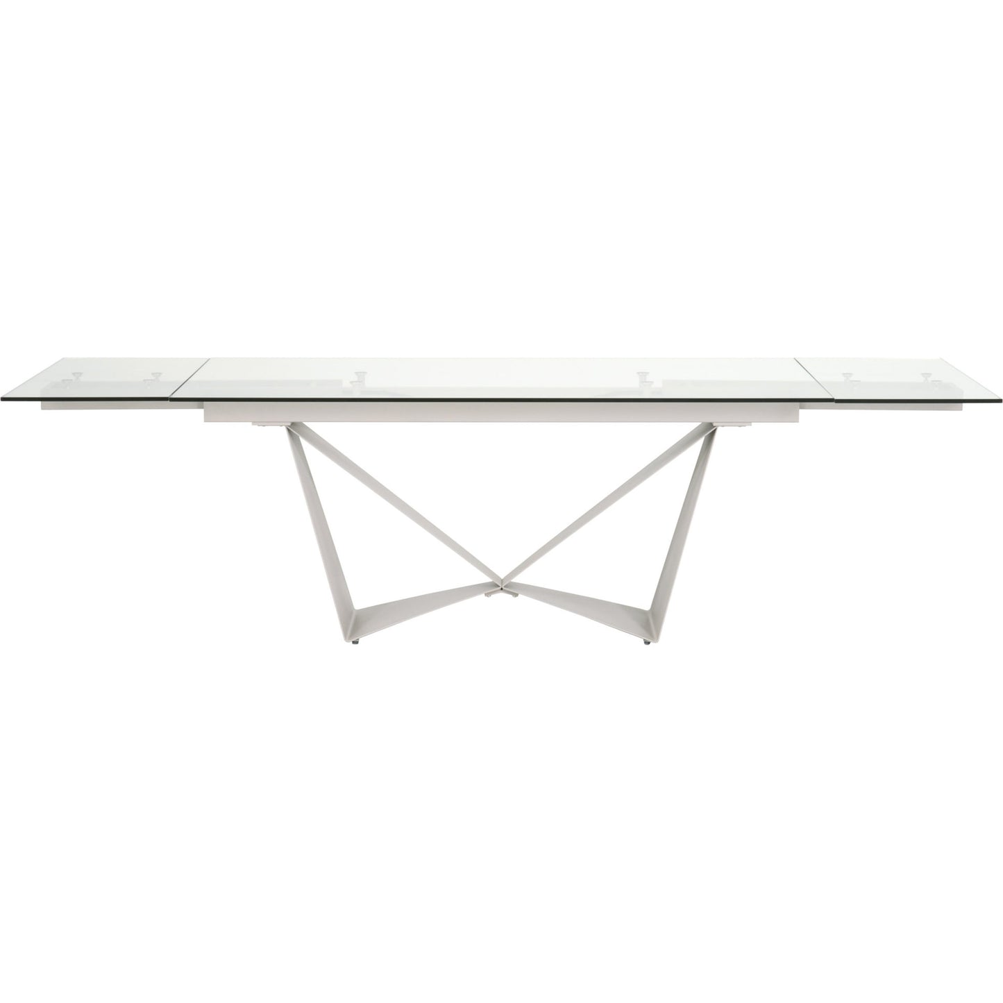 000 SR-837496 | Primary Silo | Vida Dining Table by Essentials For Living in matte light gray, clear glass. Made from painted a3 steel, tempered glass in a modern style.