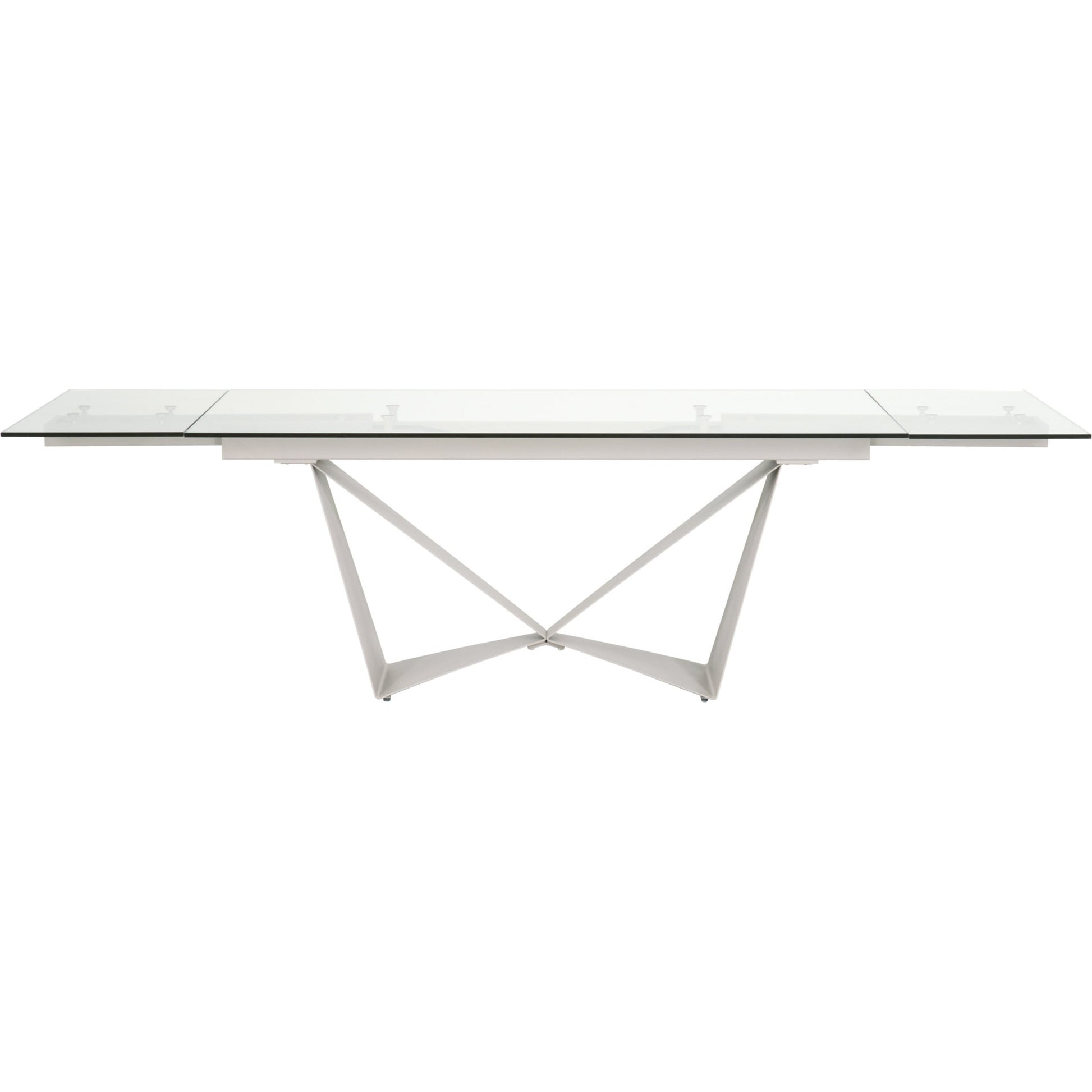 Vida Dining Table by Essentials For Living in matte light gray, clear glass. Made from painted a3 steel, tempered glass in a modern style.