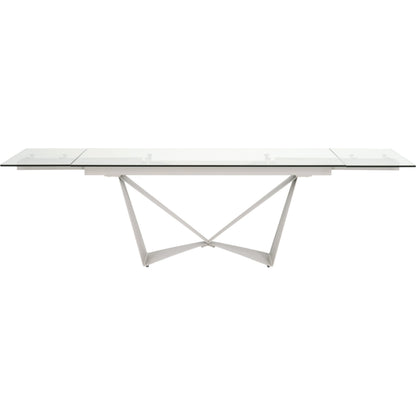 Vida Dining Table by Essentials For Living in matte light gray, clear glass. Made from painted a3 steel, tempered glass in a modern style.