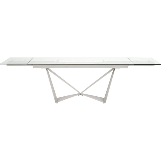 Vida Dining Table by Essentials For Living in matte light gray, clear glass. Made from painted a3 steel, tempered glass in a modern style.