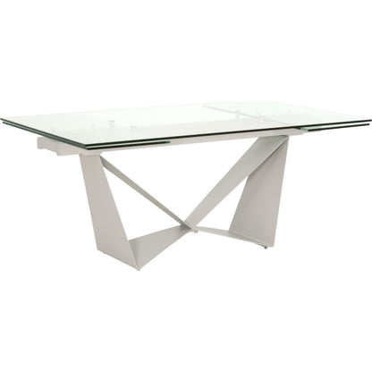 Vida Dining Table by Essentials For Living in matte light gray, clear glass. Made from painted a3 steel, tempered glass in a modern style.