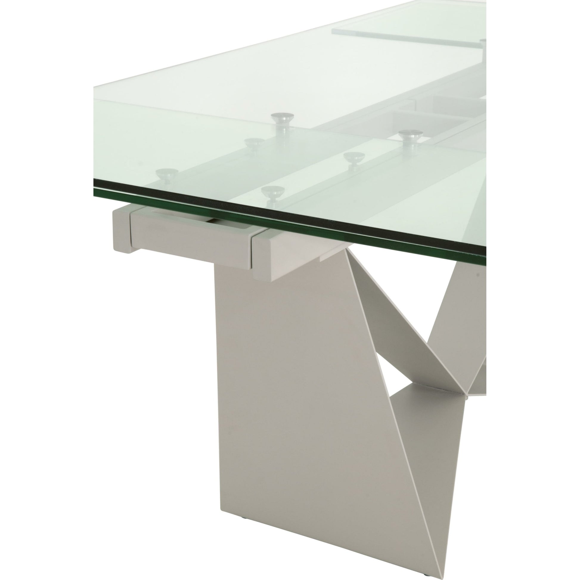 Vida Dining Table by Essentials For Living in matte light gray, clear glass. Made from painted a3 steel, tempered glass in a modern style.