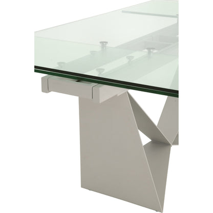 Vida Dining Table by Essentials For Living in matte light gray, clear glass. Made from painted a3 steel, tempered glass in a modern style.