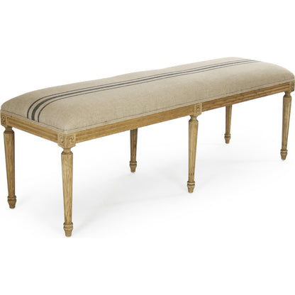 Louis Striped Bench by Zentique in english khaki linen with blue stripe and reclaimed oak. Made from reclaimed oak in a cottage & farmhouse style.