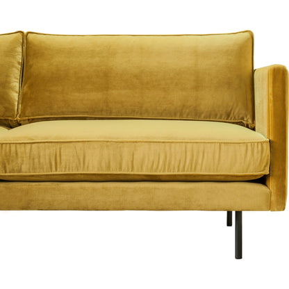 Raphael Sofa by Moe's Home Collection in green. Made from upholstery: 100% polyester, solid wood, mdf frame, high density polyurethane foam, fiber-fill, down, feather filling, black powder-coated steel legs in a modern style.