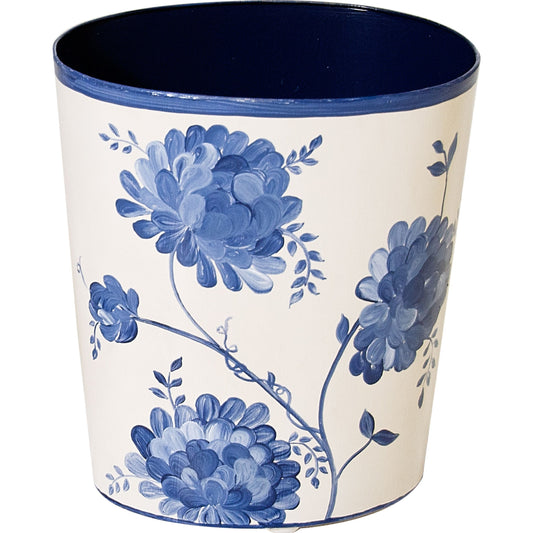 June Wastebasket by Worlds Away in ivory, blue. Made from metal in a cottage & farmhouse style.