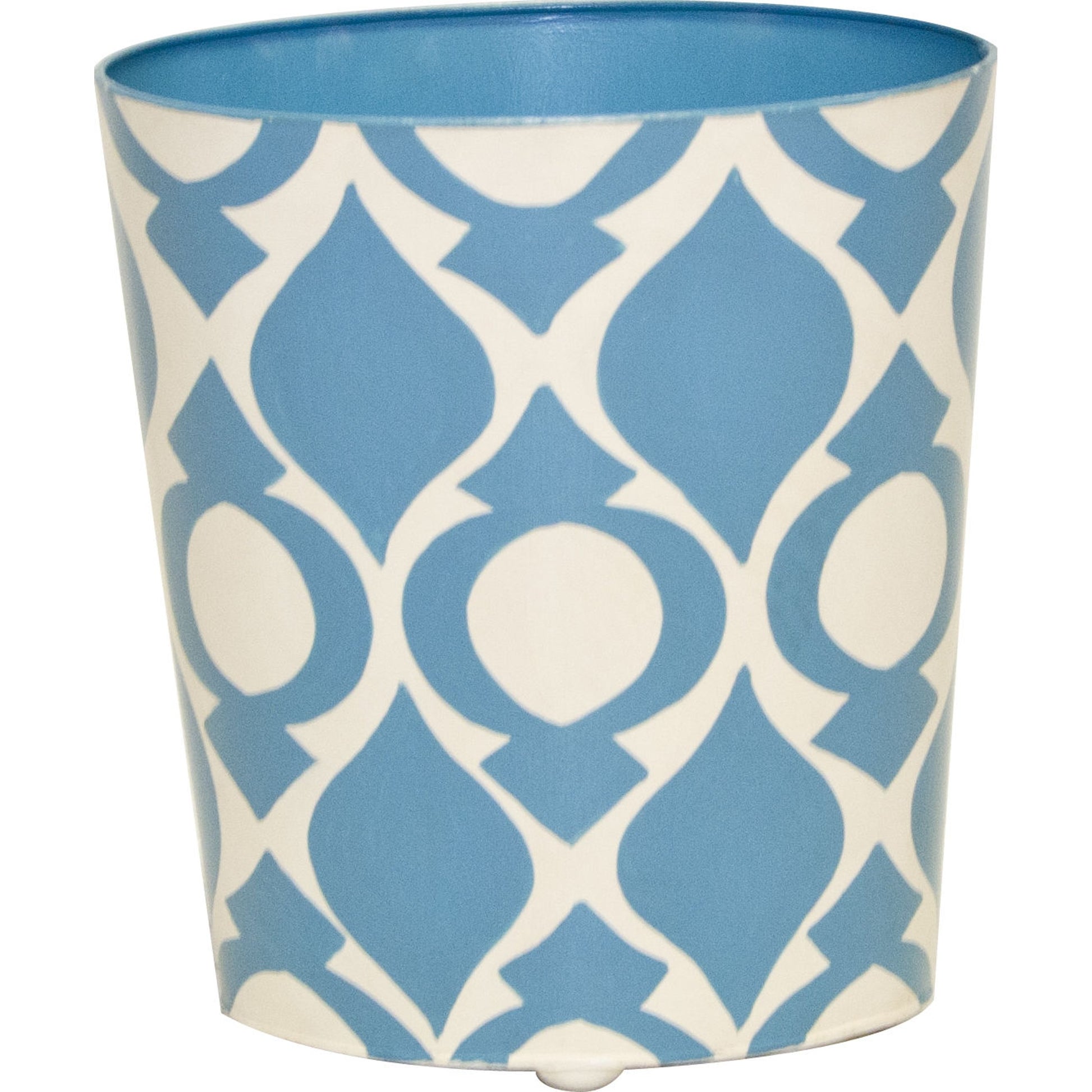 Pea Oval Wastebasket by Worlds Away in blue, off white. Made from unique in a coastal style.