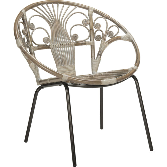 Carlson Accent Chair by Safavieh in gray white wash. Made from rattan, metal in a eclectic & global style.