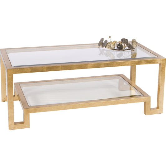 Winston Coffee Table by Worlds Away in clear, gold and clear, gold. Made from metal, glass in a transitional style.