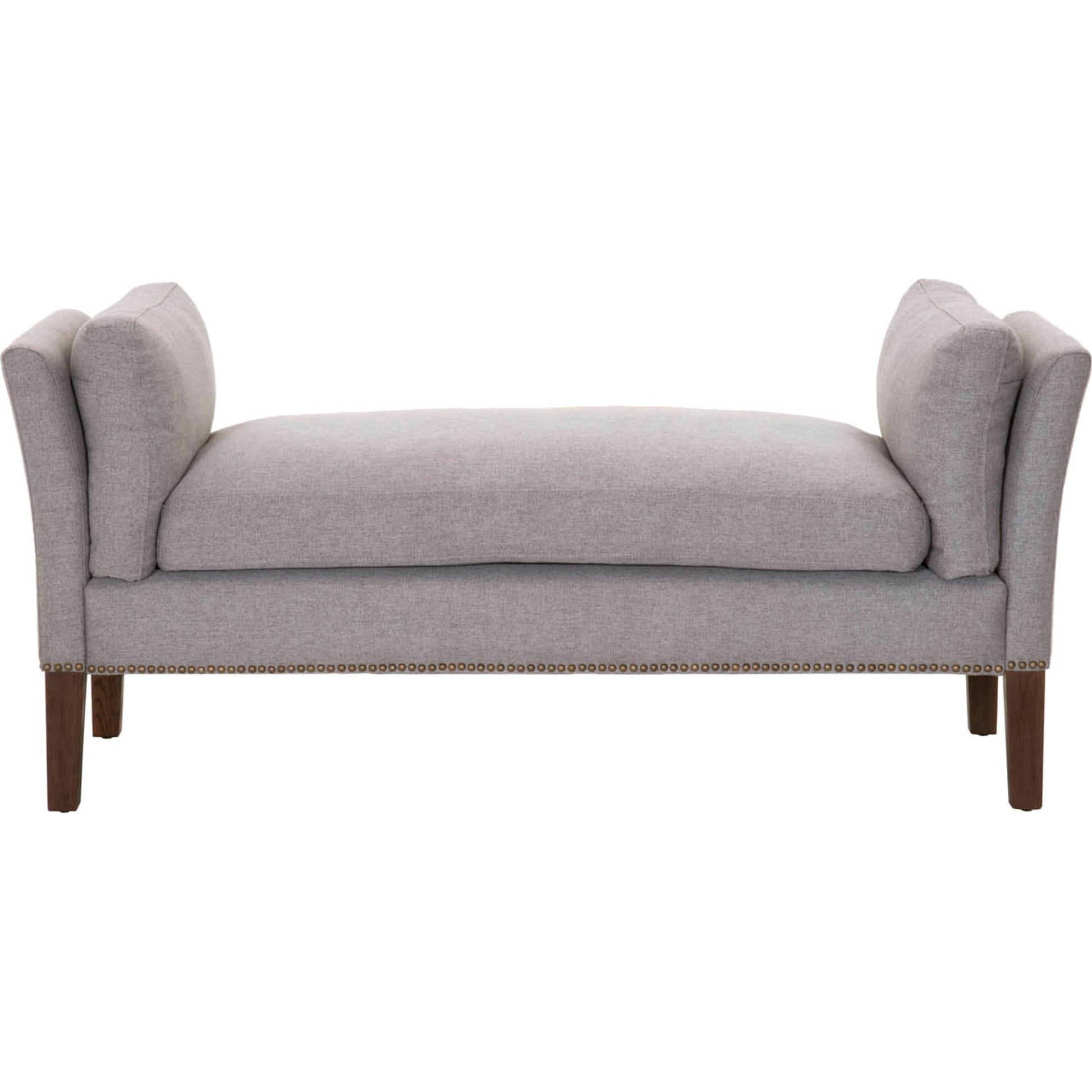 Warner Bench by Essentials For Living in natural gray ash, bisque french linen. Made from solid ash wood, plywood, 50% linen, 50% polyester fabric, foam in a traditional style.