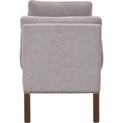 Warner Bench by Essentials For Living in natural gray ash, bisque french linen. Made from solid ash wood, plywood, 50% linen, 50% polyester fabric, foam in a traditional style.