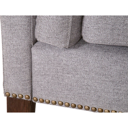 Warner Bench by Essentials For Living in natural gray ash, bisque french linen. Made from solid ash wood, plywood, 50% linen, 50% polyester fabric, foam in a traditional style.