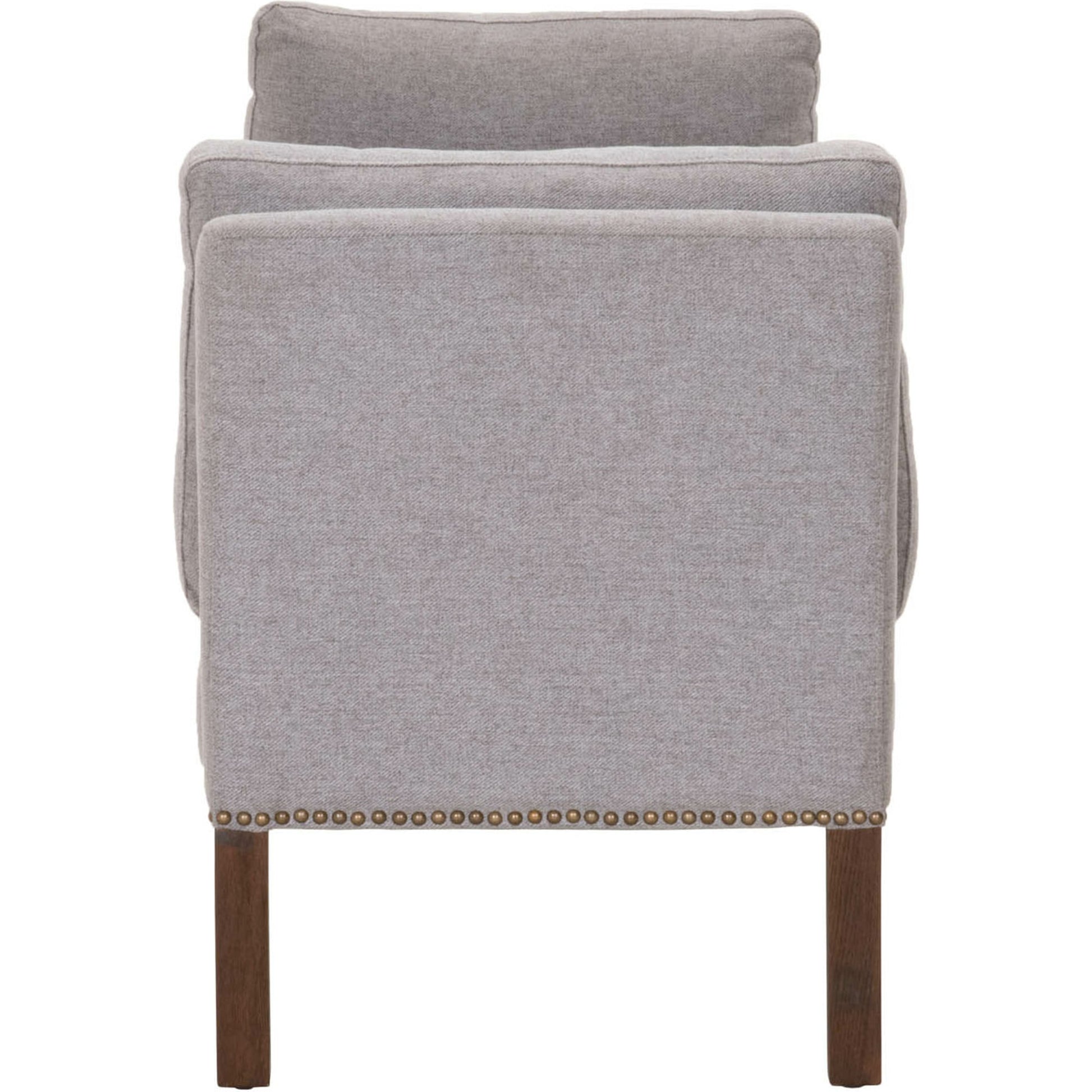 Warner Bench by Essentials For Living in natural gray ash, bisque french linen. Made from solid ash wood, plywood, 50% linen, 50% polyester fabric, foam in a traditional style.
