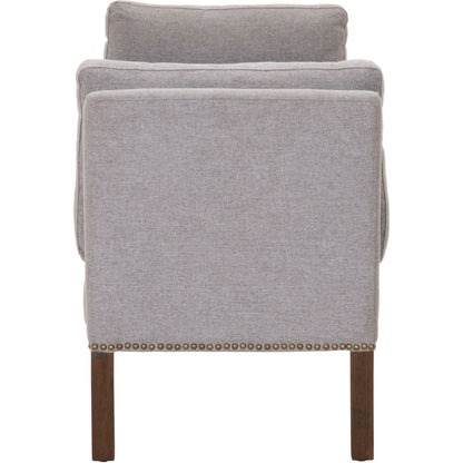 Warner Bench by Essentials For Living in natural gray ash, bisque french linen. Made from solid ash wood, plywood, 50% linen, 50% polyester fabric, foam in a traditional style.