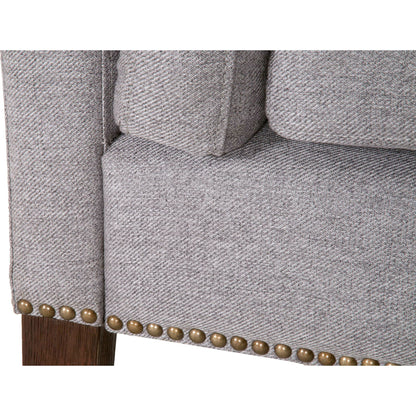 Warner Bench by Essentials For Living in natural gray ash, bisque french linen. Made from solid ash wood, plywood, 50% linen, 50% polyester fabric, foam in a traditional style.