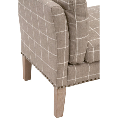 Warner Bench by Essentials For Living in natural gray ash, bisque french linen. Made from solid ash wood, plywood, 50% linen, 50% polyester fabric, foam in a traditional style.