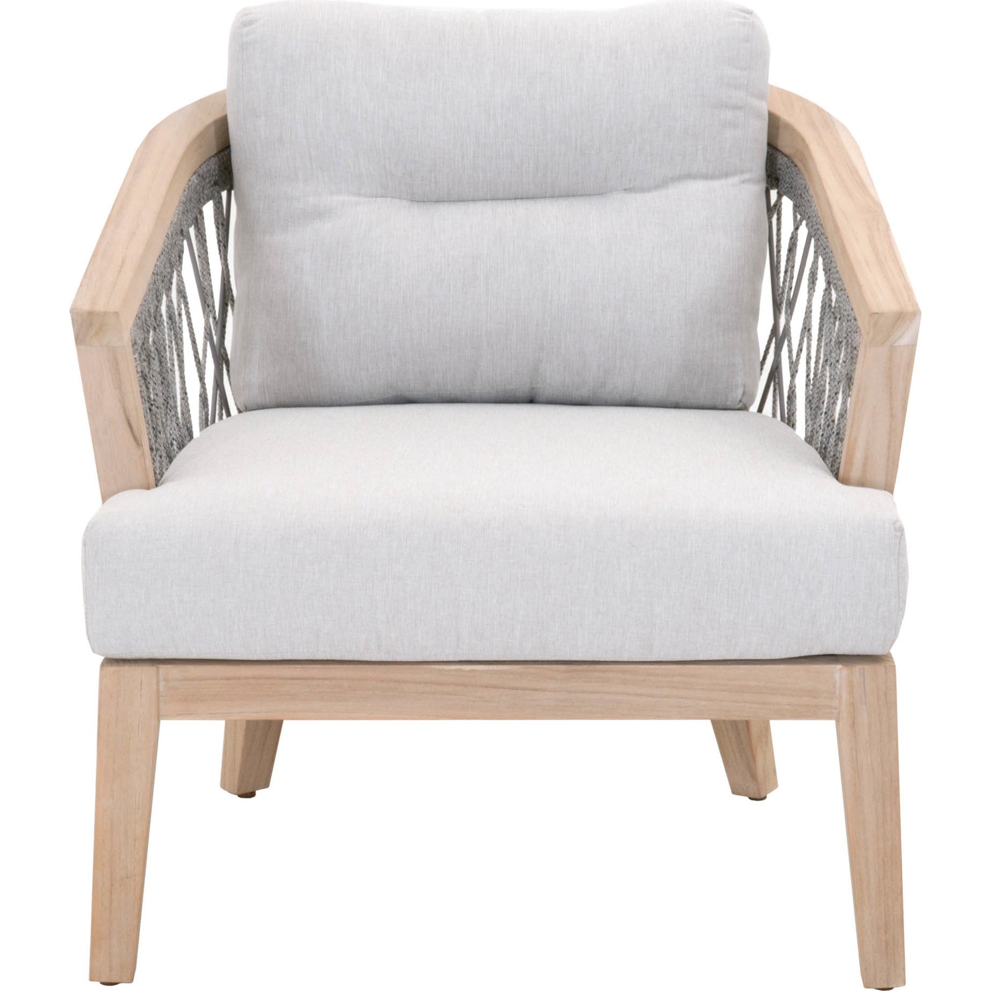 Web Club Chair by Essentials For Living in gray, taupe, white, pumice. Made from solid teak, aluminum, 100% olefin rope, 100% olefin fabric in a coastal style.