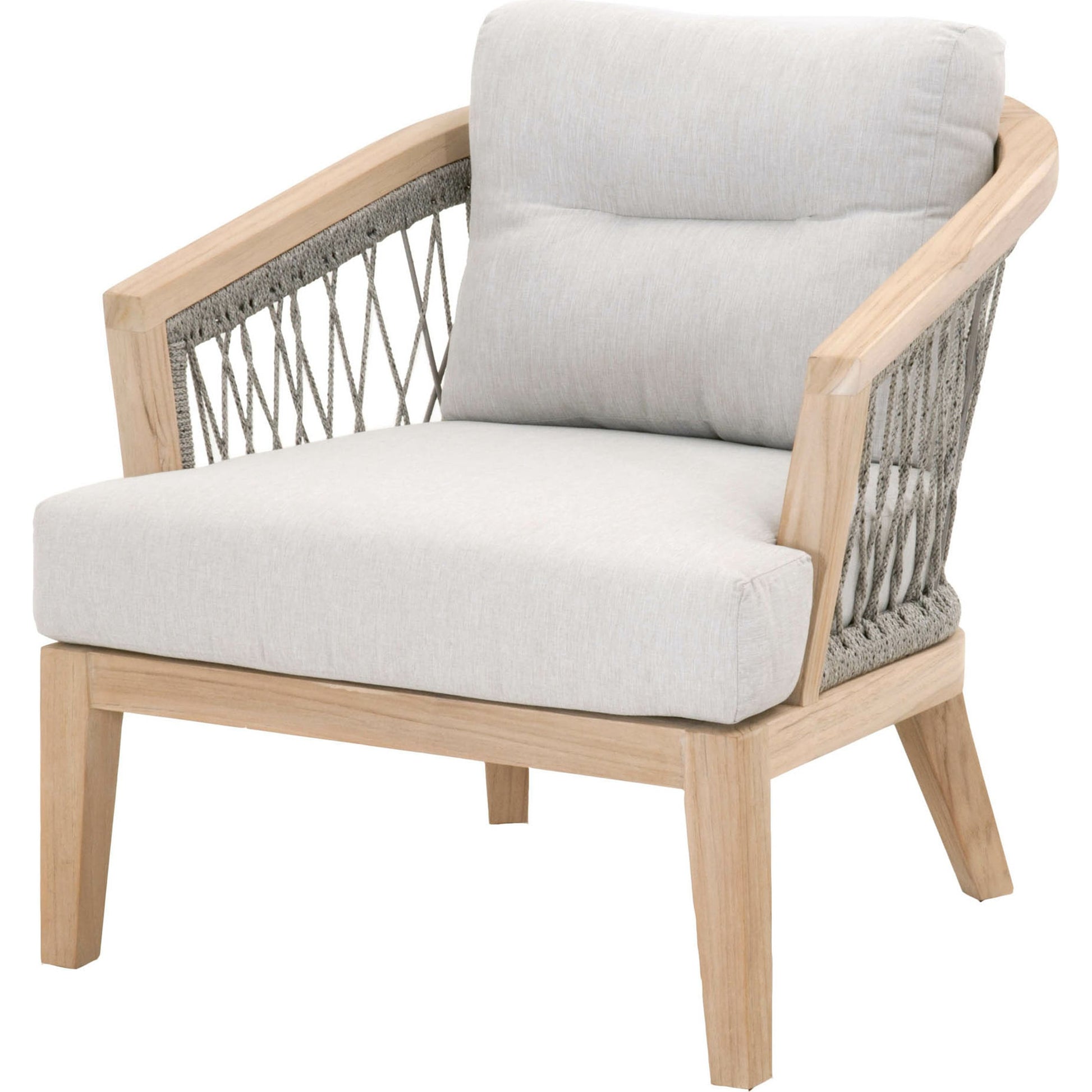 Web Club Chair by Essentials For Living in gray, taupe, white, pumice. Made from solid teak, aluminum, 100% olefin rope, 100% olefin fabric in a coastal style.