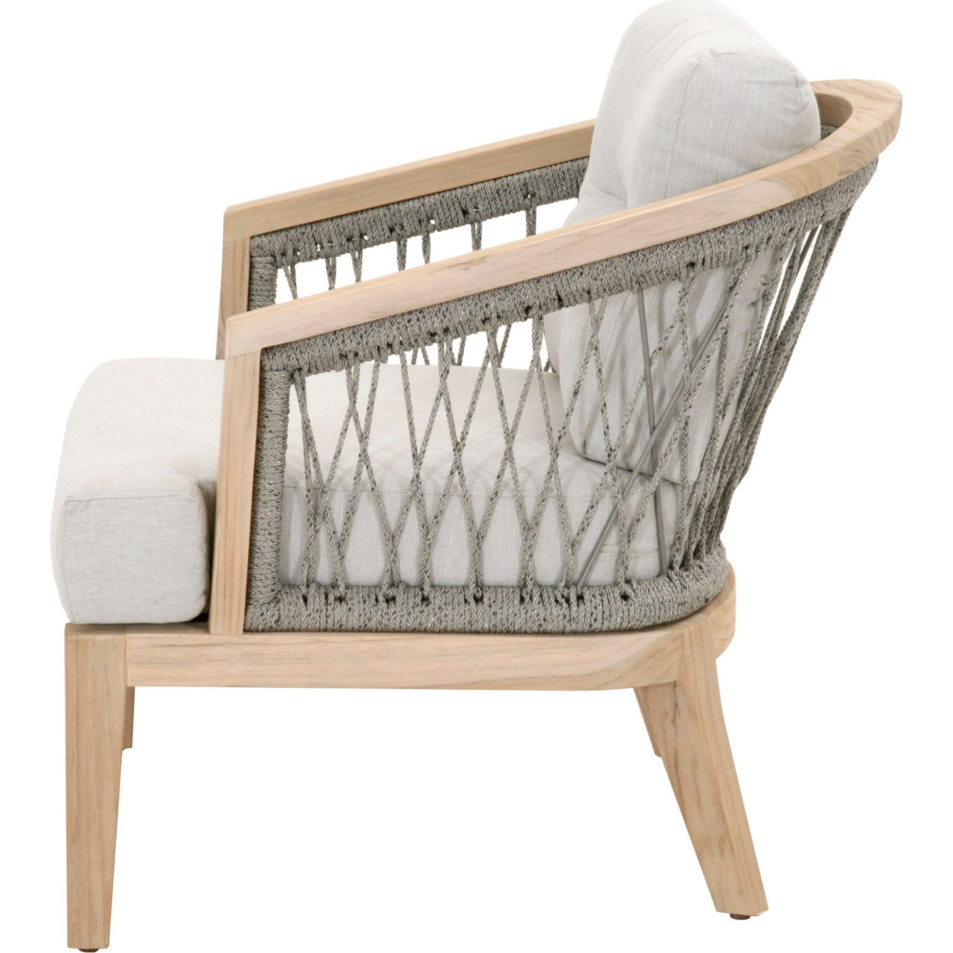 Web Club Chair by Essentials For Living in gray, taupe, white, pumice. Made from solid teak, aluminum, 100% olefin rope, 100% olefin fabric in a coastal style.