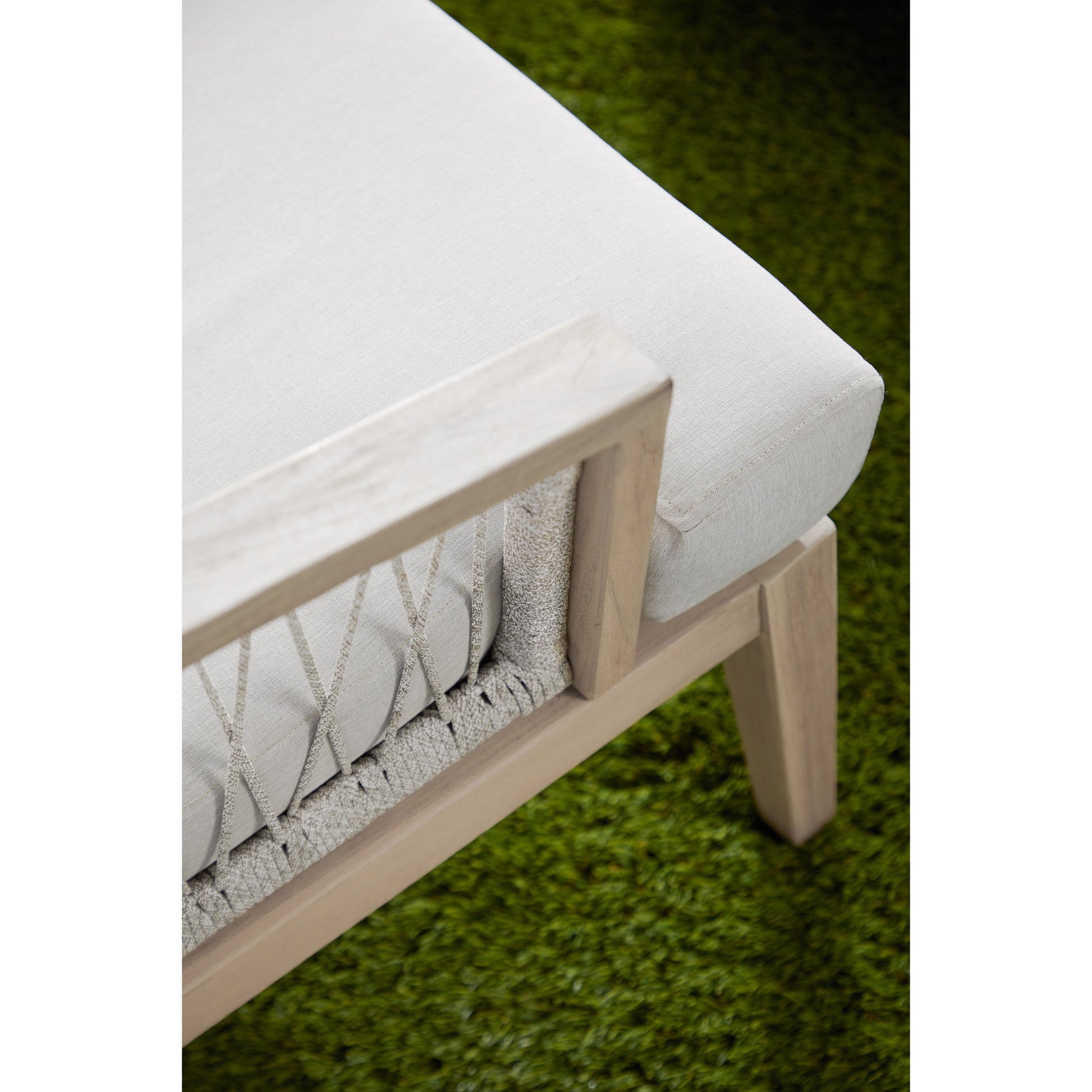 Web Club Chair by Essentials For Living in gray, taupe, white, pumice. Made from solid teak, aluminum, 100% olefin rope, 100% olefin fabric in a coastal style.