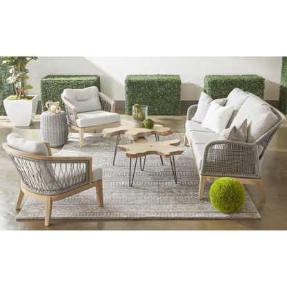 Web Club Chair by Essentials For Living in gray, taupe, white, pumice. Made from solid teak, aluminum, 100% olefin rope, 100% olefin fabric in a coastal style.