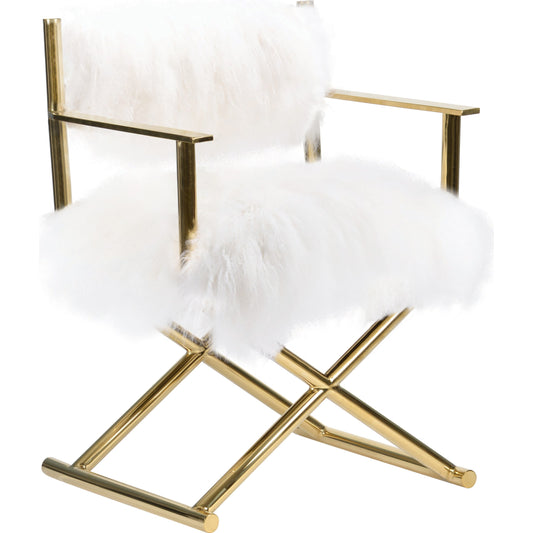 Mongolian Director's Chair by Pasargad Home in gold and white, gold. Made from mongol fur in a eclectic & global style.