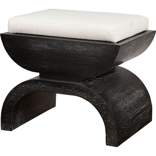 Biggs Stool by Worlds Away in black. Made from wood veneer, hardwood solids, mdf, plywood, foam, fabric in a eclectic & global style.