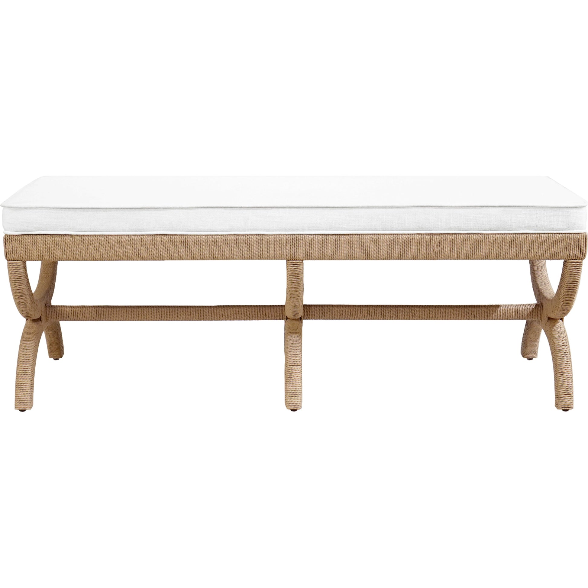 Xanadu Bench by Worlds Away in white. Made from unique in a coastal style.
