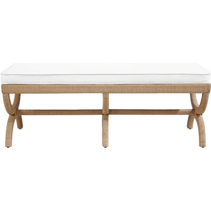 Xanadu Bench by Worlds Away in white. Made from unique in a coastal style.