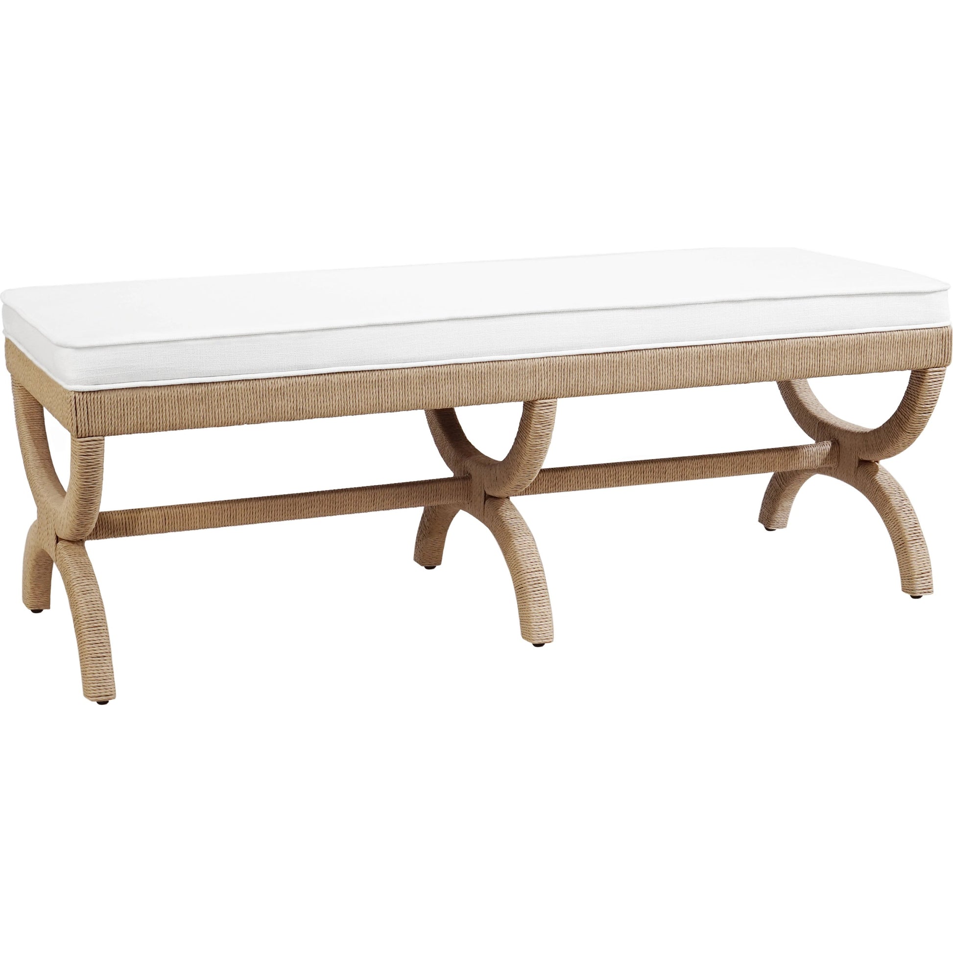 Xanadu Bench by Worlds Away in white. Made from unique in a coastal style.