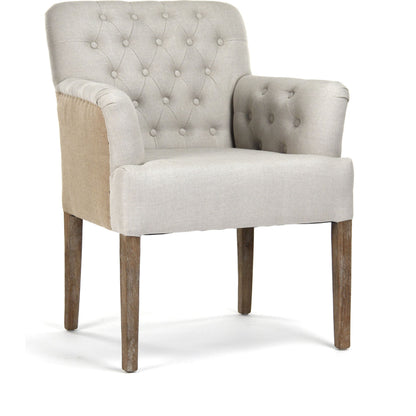 Barrois Tufted Arm Chair by Zentique in limed gray oak. Made from limed grey oak in a traditional style.
