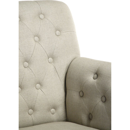 Barrois Tufted Arm Chair by Zentique in limed gray oak. Made from limed grey oak in a traditional style.