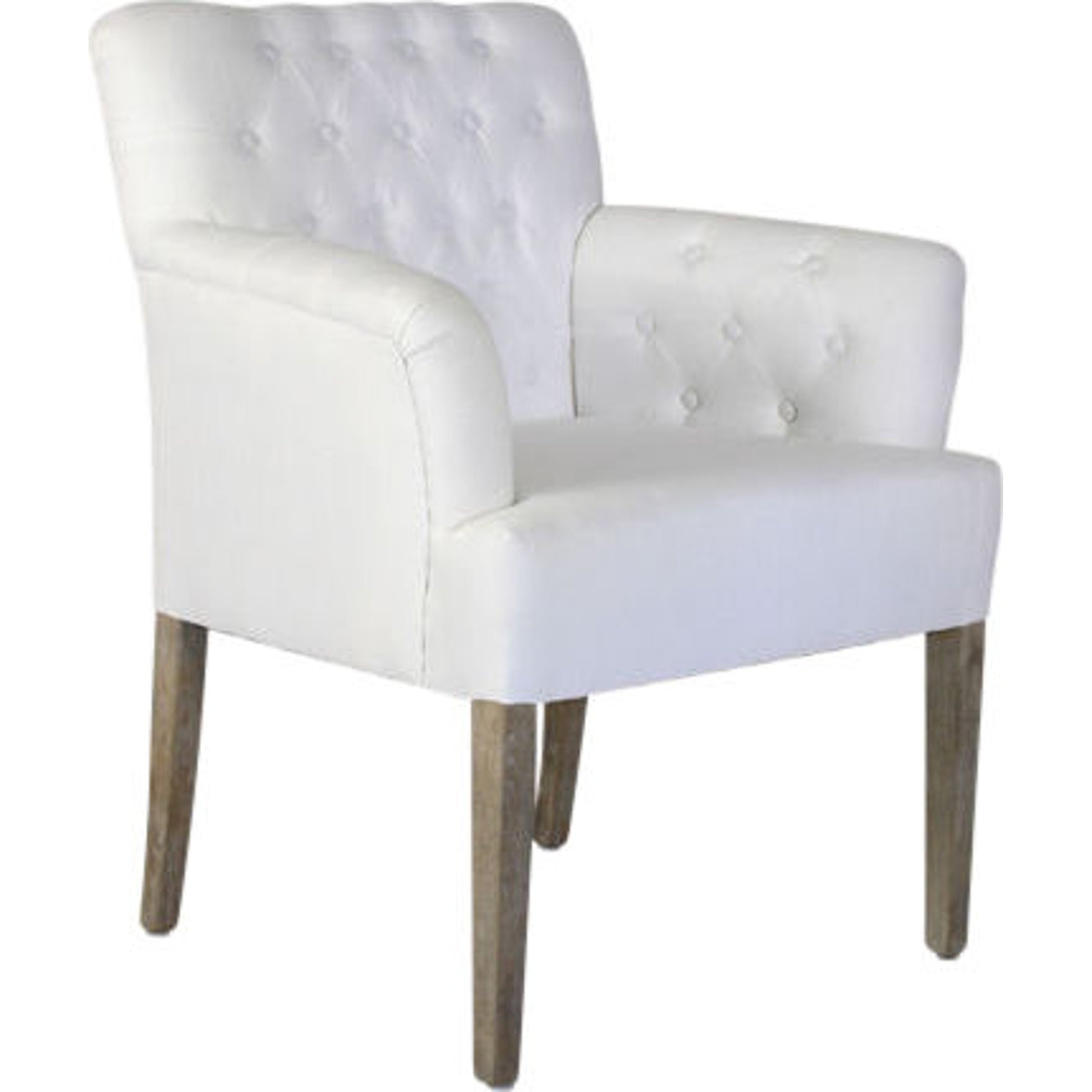 Barrois Tufted Arm Chair by Zentique in limed gray oak. Made from limed grey oak in a traditional style.