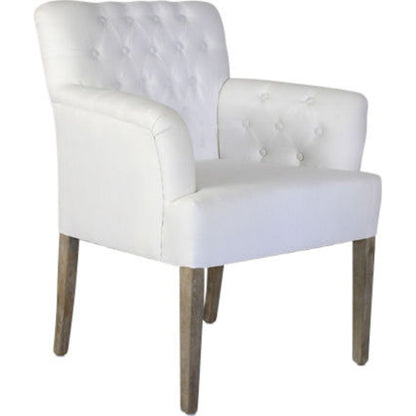 Barrois Tufted Arm Chair by Zentique in limed gray oak. Made from limed grey oak in a traditional style.