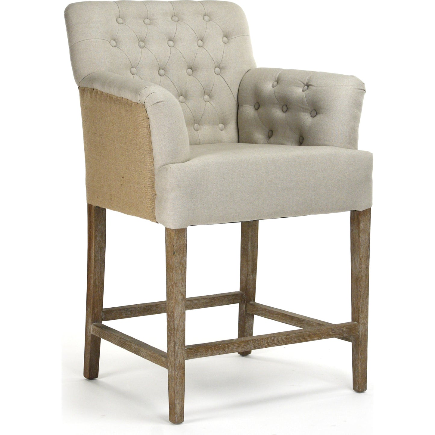 008 S-336667 | Primary Silo | Barrois Tufted Arm Chair by Zentique in limed gray oak. Made from limed grey oak in a traditional style.