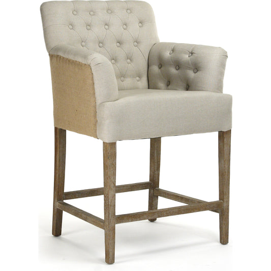Barrois Tufted Arm Chair by Zentique in limed gray oak. Made from limed grey oak in a traditional style.