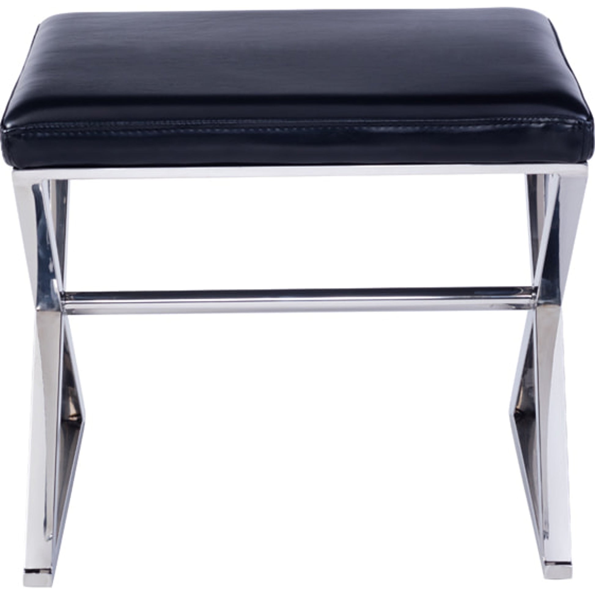 Luxe Footstool by Pasargad Home in chrome. Made from faux leather in a modern style.