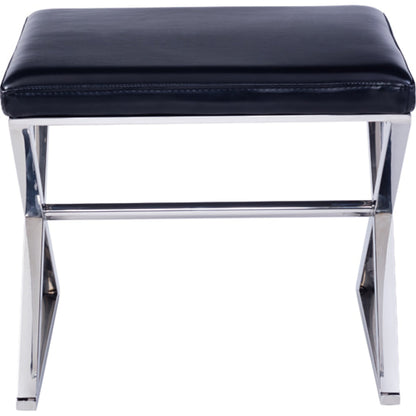 Luxe Footstool by Pasargad Home in chrome. Made from faux leather in a modern style.