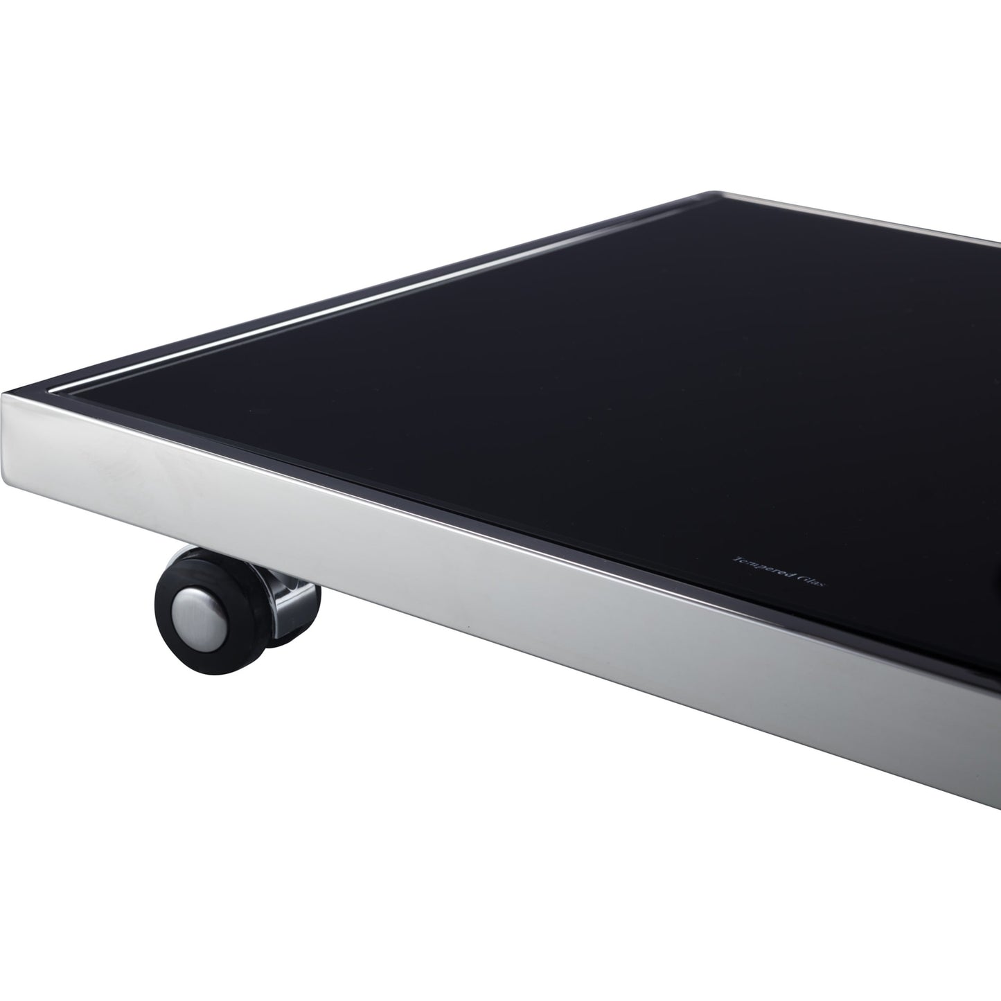 005 SR-766513 | Closeup | Luxe Serving Table by Pasargad Home in chrome and black. Made from glass, steel in a modern style.