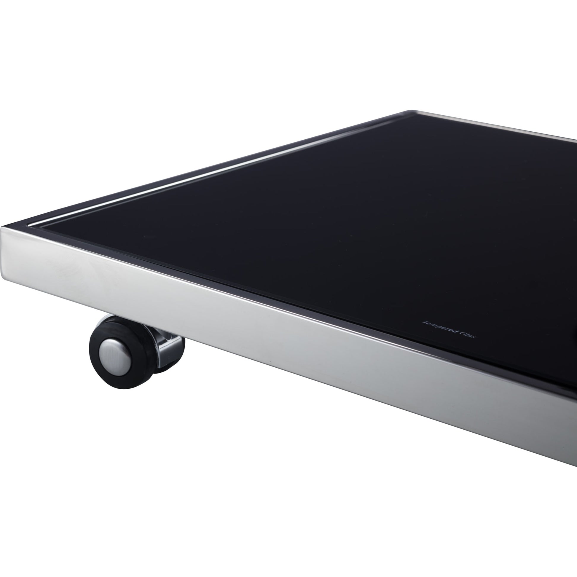 Luxe Serving Table by Pasargad Home in chrome and black. Made from glass, steel in a modern style.